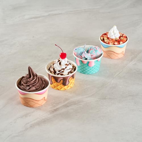 Image of Restaurantware Ice Cream Cups 50 Pack of 8 oz Leak-Resistant Disposable Dessert Bowl Frozen Yogurt Cup Round Paper Container For Cold And Hot Desserts