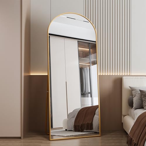 KeepGoon Miroir Complet Bombé 180 x 80 cm - sur Pied, à Suspendre ou Appuyé - pour Chambre à Coucher et Dressing - Cadre en Aluminium, Coins Arrondis