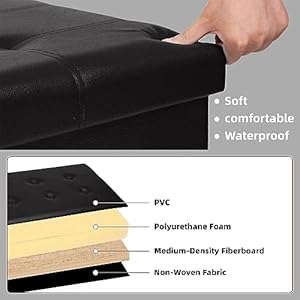 30 inches folding storage ottoman faux leather black footrest ottoman storage bench suit for bedroomliving room and hallwaysupport 350lbs  urban country home decor