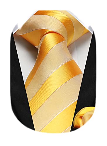 Image of HISDERN Mens Tie Striped Ties and Handkerchief Set Business Formal Woven Pocket Square Wedding College Stripe Necktie