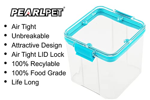 Image of PEARLPET Clik n Seal Kitchen Storage Container 4 Pcs (700 ml Each, Plastic, Square Shape, Blue)