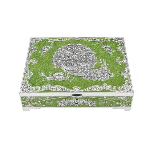 Image of Diviniti Decorative Silver Embossed Dry Fruit Box with 4 Compartments | Premium Green Decorative Gift Box for Dry Fruits, Nuts, Chocolates & Sweets | Elegant Home Decor & Festive Gift Storage Box