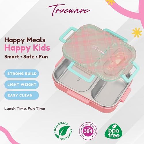 Image of Trueware Cool Touch 304 Stainless Steel PU Insulated Lunch Box with Two Compartment BPA Free, Food Grade Ideal for School, Picnic, Office & Outdoor - 540ml