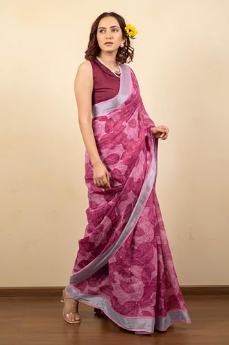 Image of MIRCHI FASHION Saree for Woman Cotton Blend Printed | Traditional Ethnic Sari for Ceremonial Use and Farewell with Blouse Piece