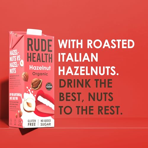 Rude Health 6 x 1 Litre Organic Hazelnut Dairy-Alt Milk, 100% Natural Organic Drink, Lactose Free, Dairy Free & Gluten-Free, Unsweetened, Award-Winning, Healthy & Vegan, 100% Recyclable Pack