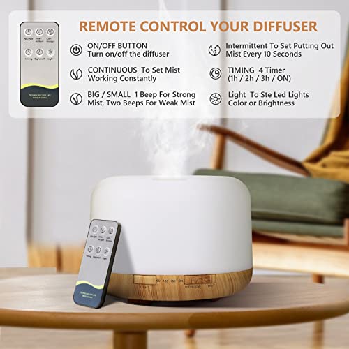 Oil Diffuser With 15X10Ml Essential Oils, 500Ml Essential Oil Diffusers, Aromatherapy Diffuser With 2 Mist Mode 4 Timers＆7 Ambient Light Waterless Auto Off For Diffusers Large Room Home Office #TOP1