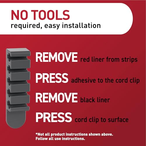 Image of Command 5-Cord Clip Organizer, Black, 4 Clips, 8 Medium Strips