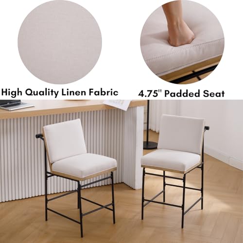 Butacos DUOMAY estilo mid century modern, altura de asiento 26", color beige lino, juego de 2 unidades, con estructura metálica negra y asiento tapizado en lino miniatura 4