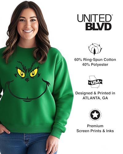 United BLVD Moletom de Natal Grinch para adultos, gola redonda, manga comprida, estampa engraçada, f