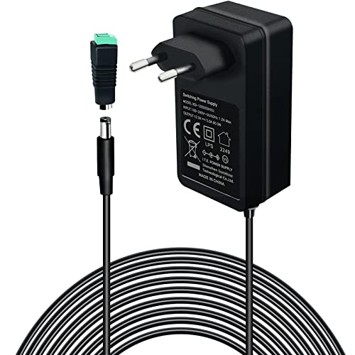 12V 5A Netzteil Adapter, AC 100-240V bis DC 12 Volt 5 Amp 60W Stromversorgung, Steckernetzteil 12V Universal AC/DC Netzadapter für LED Lichtstreifen CCTV-Kamera, Router ect. - Euro Stecker