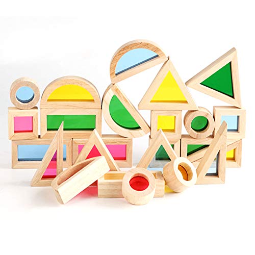 Wooden Building Blocks For Toddlers 1-3, 24 Pieces Set Big Toddler Wood Sensory Blocks, Wooden Rainbow Kids Stacking Blocks, Large Colored Window Blocks Educational Toys For Boys Girls #TOP1