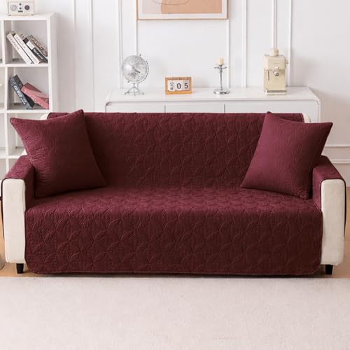 Image of HOKIPO 100% Leakproof Quilted Cushion Cover for Sofa 22x22 Inches, Set of 2, Wine (AR-6281-BRGN*2)