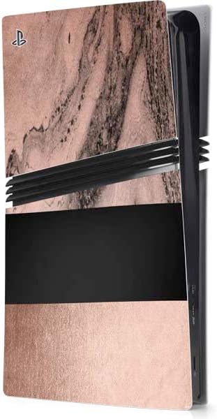 Skinit Decal Gaming Skin Compatible with PS5 Pro Console - White Rose Gold Marble Design