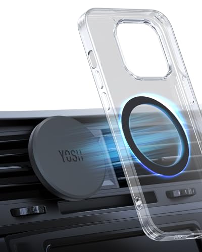 YOSH Soporte Movil Coche Iman para MagSafe, Soporte Magnetico Teléfono Coche para Aire Ventilación, Imanes Mejorados Más Fuertes & Súper Estable, Compatible con iPhone Samsung, Incluye Anillo Metálico
