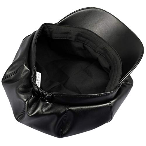 Sportmusies 8 Panels Newsboy Caps For Women, Pu Leather Cabbie Painter Hat Gatsby Ivy Beret Cap, Black #TOP2