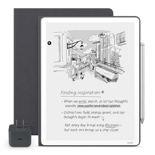 Image of Amazon Kindle Scribe Essentials Bundle - Amazon Kindle Scribe (64GB) , Premium Pen, Premium Leather Executive Folio Cover-Graphite & Power Adapter
