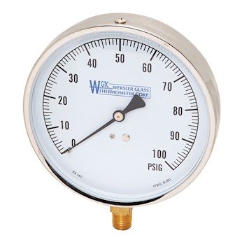 Weksler EA14-K Contrator's Pressure Gauge, 30" Hg to 100 psi, 1/4" NPT(M)