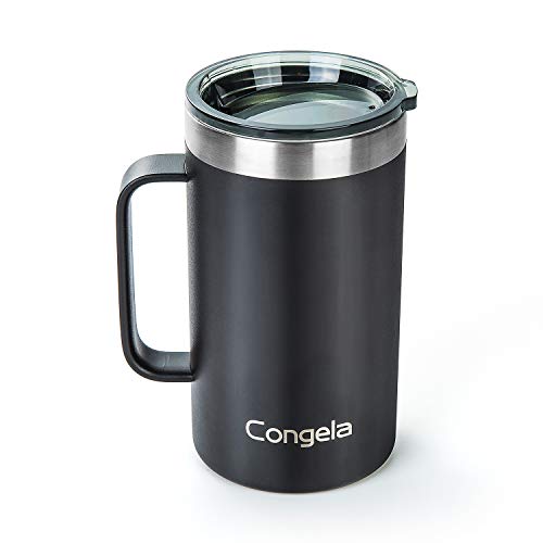 Congela 22Oz 2Pack Stainless Steel Insulated Coffee Mugs With Thick Handle, Vacuum Camping Tumbler Cups Set With Durable Tritan Lid(White+Black,22Oz 2Pack) #TOP1