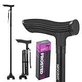 MOODIC Walking Canes for Tall Men Women 6 ft 1 in and Above. Foldable; Adjustable; Comfortable Grip and Sturdy Base Extra Long Cane Easy to Travel (Plus&Black)