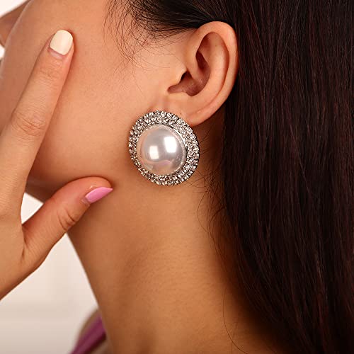 Denifery Bohemian Rhinestones Big Pearls Earrings Silver Big Circle Lightweight Large Earrings Fashion Earrings for Women3