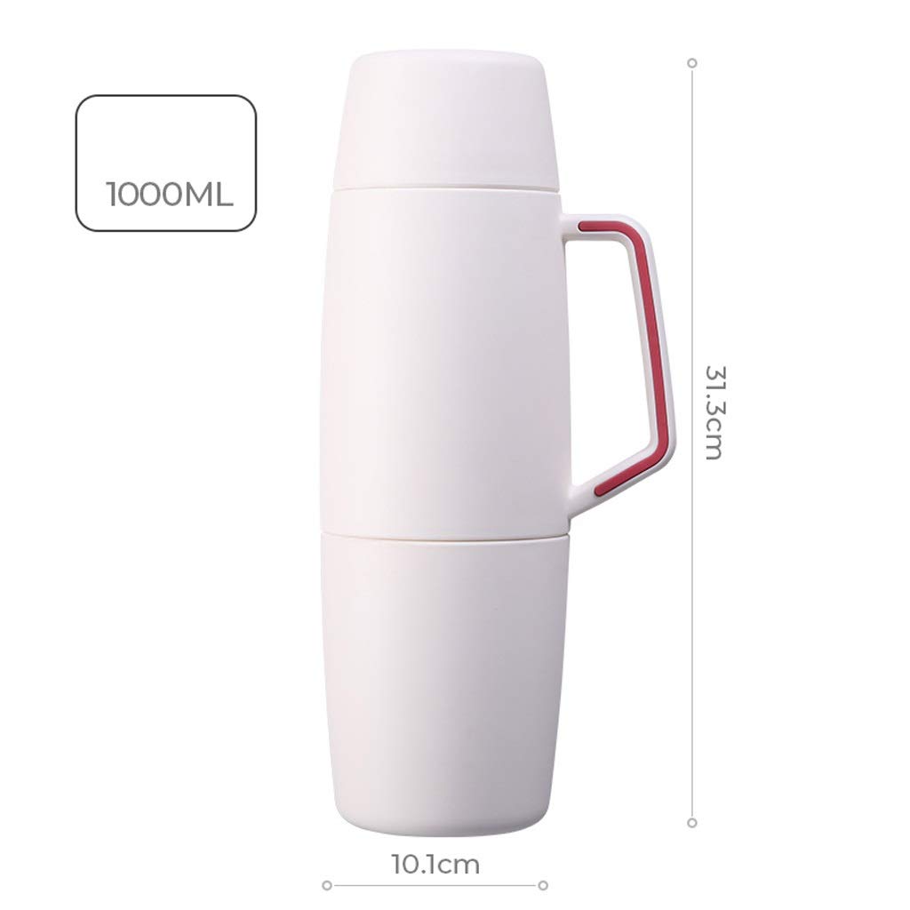 Termo Aislado Botella de Bebida aislada al vacío de 1000 ML con asa, Acero Inoxidable, Taza de Agua para Exteriores, Jarra de café, Tetera (Negro)