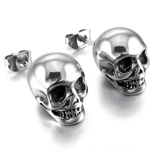 Punk Skull Stud Earrings for Women Men Hypoallergenic Stainless Steel Stud Earrings Gothic Skull Earrings Personalized Hip Hop Rock Biker Earrings Christmas Halloween Birthday Party Jewelry
