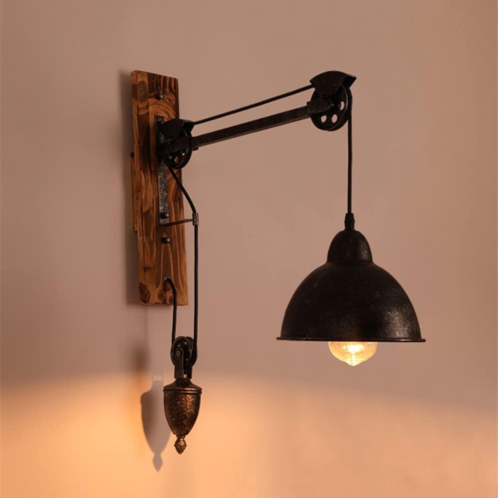 VGTLAKEX Wall Light Farmhouse Industrial Wood Sconce Vintage Pulley Lamp Bedroom Barn Decor Steampunk Mount Lighting Indoor E27 Sconces