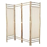 Box & Beyond biombo de Interior - 160 x 160 cm - Separador de ambientes en Lona y bambú Natural - 4 Paneles - biombo para Dormitorio, salón - Mampara móvil