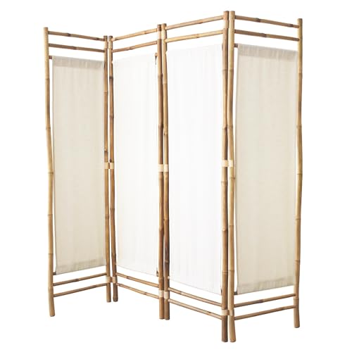 Box and Beyond - - Paravent - 160 x 160 cm - Raumteiler aus Leinwand und Bambus - Paravent 4 Paneele - Paravent Schlafzimmer, Wohnzimmer - Trennwand - herausnehmba