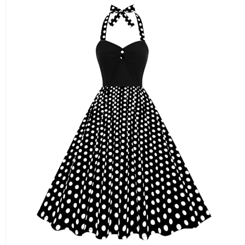 EFOGEP Damen 1950s Vintage Polka Dots Tee Kleid Neckholder A-Line Rockabilly Style Swing Midi Kleider Hochzeit Gast Cocktail Party Prom Flowy Retro...