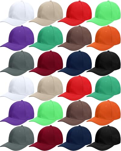 Image of Handepo 24 Pcs Blank Baseball Caps Adjustable Back Strap Unisex Blank Design Caps Plain Unisex Hats for Men Women