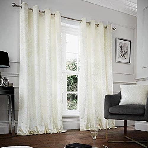 GC GAVENO CAVAILIA Luxury Crushed Velvet Eyelet Bedroom Curtains | Fully Lined Ring Top Thermal Insulated Door Curtains | Noise Reducing & Elegant Décor For Living Room & Bedroom | Cream, 66X72 Inch