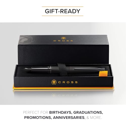 Image of Cross ATX Executive Brushed Black PVD Fountain Pen with Polished Black PVD Trim - Medium Nib, Smooth Writing, Premium Gift Box