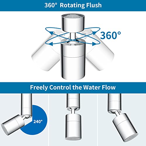 Hibbent Faucet Aerator, All Metal Kitchen Sink Faucet Aerator, 2 Water Flow Modes 360-Degree Swivel Faucet Extender, 1.8 Gpm 55/64 Inch-27Uns Female Thread, Splash-Proof, Water Saving-Chrome Finish #TOP3