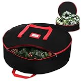 XIMEY Bolsa Corona Navidad, Bolsa de Almacenamiento de Guirnaldas de Navidad, Estuches de Guirnaldas de Navidad para Corona de Adviento, Adornos Navideños (A-Negro, 24 pulgadas)