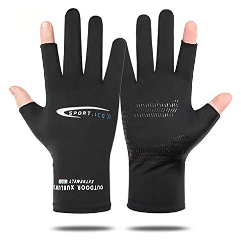 Holiberty Lightweight Silk Summer Gloves Non-Slip Outdoor Sports Driving Cycling Gloves Winter Warm Running Glove Liner Sun UV Protection Fishing Gloves for Women Men (Black, 2/5 Fingerless) Cover