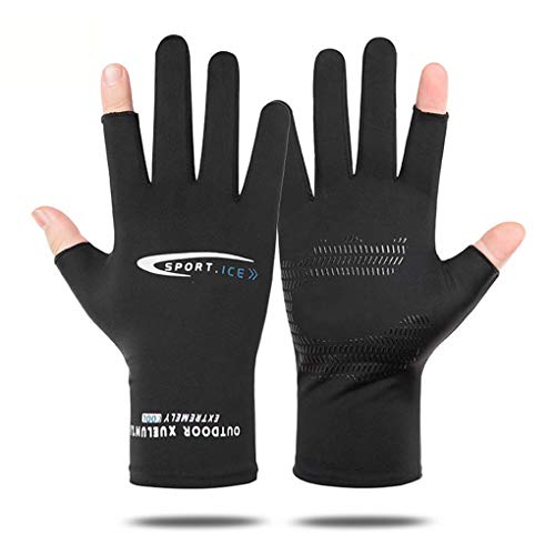 Holiberty Lightweight Silk Summer Gloves Non-Slip Outdoor Sports Driving Cycling Gloves Winter Warm Running Glove Liner Sun UV Protection Fishing Gloves for Women Men (Black, 2/5 Fingerless)