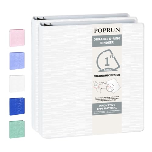 POPRUN 3 D Ring Binder 1 Inch, PVC-Free, Holds 225 Sheets of...
