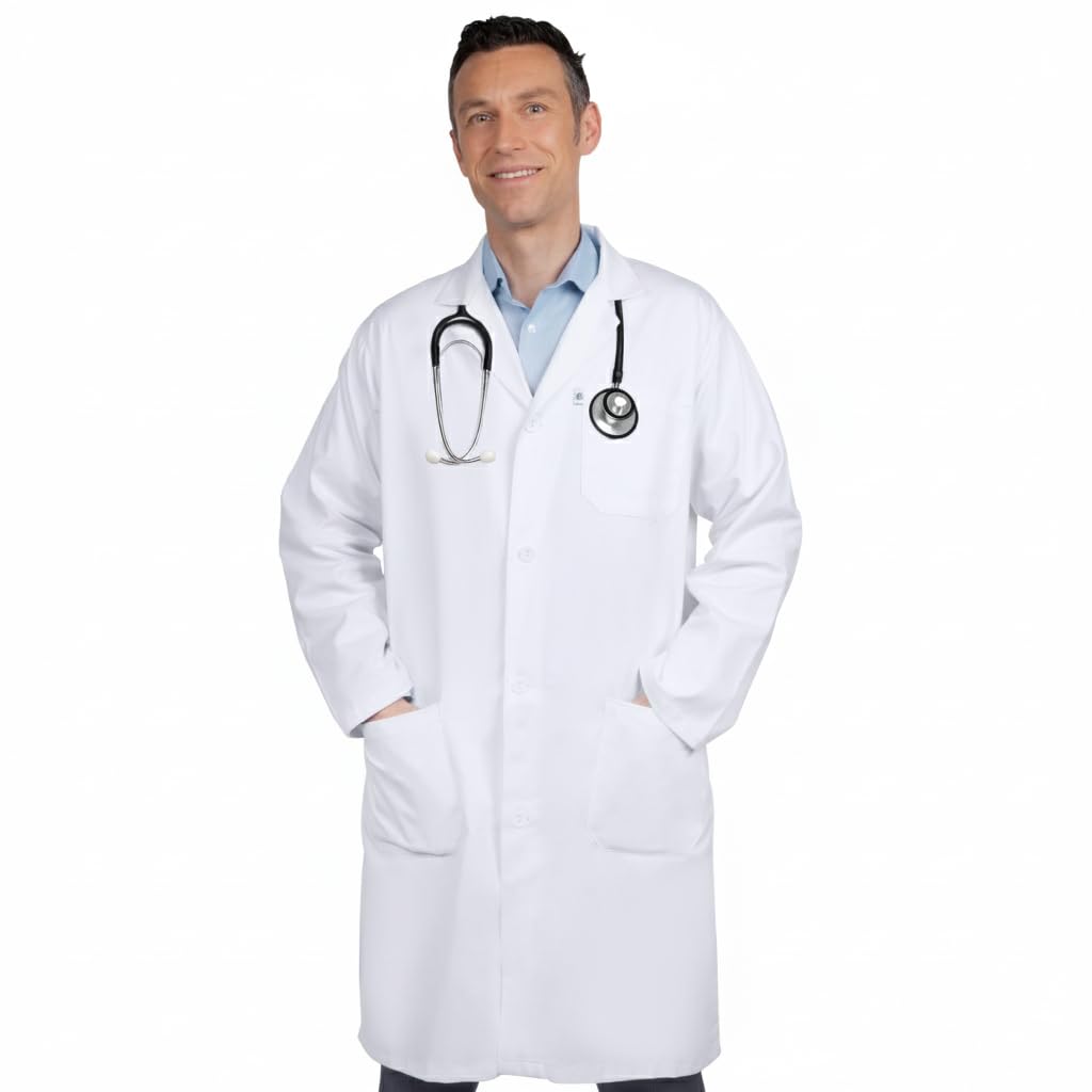 DR Uniforms Cotton Lab Coat - Unisex White Long Coat for Students and Doctors