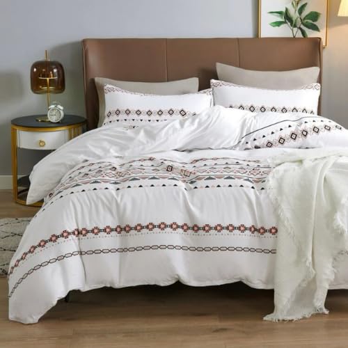 LUNAHOMEQueen Size 6 Piece Bedding Set Without Filler, White Color Simple Elegant Design.