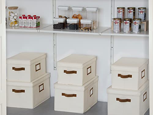 Storageworks Decorative Storage Baskets For Shelves, Closet Storage Bins With Lids And Pu Handles, Hand Wash, Canvas, Ivory White, Large, 3-Pack #TOP6