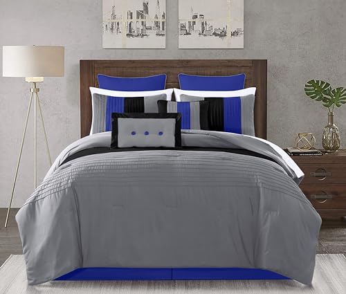 Chezmoi Collection Loft 8-Piece Queen Comforter Set, Gray/Blue/Black Luxury Striped Bedding for All Season by Chezmoi Collection - Image 2
