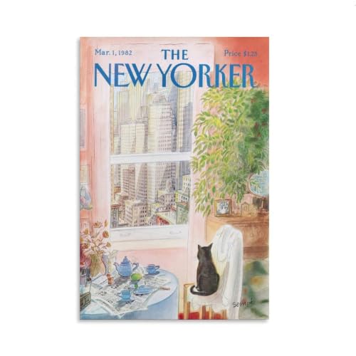9W Yorker Magazine Poster Canvas Wall Art Mar 1, 1982, Cats Dogs Snow