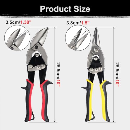 Image of Aviation Tin Snips Set, Straight Heavy Duty Left and Right Tin Cutting Shears, 3 Piece Metal Cutters With Comfort Grips and Safety Latch