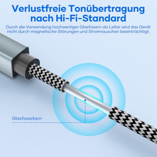 Optisches Audiokabel Toslink-Kabel 3m,S/PDIF Optisches digitales Audiokabel-[Geflochten, vergoldete Anschlüsse,Aluminiumhülle ]Lichtleiterkabel für Soundbar,TV,Stereoanlage,Heimkino,Xbox/PS4,Sonos
