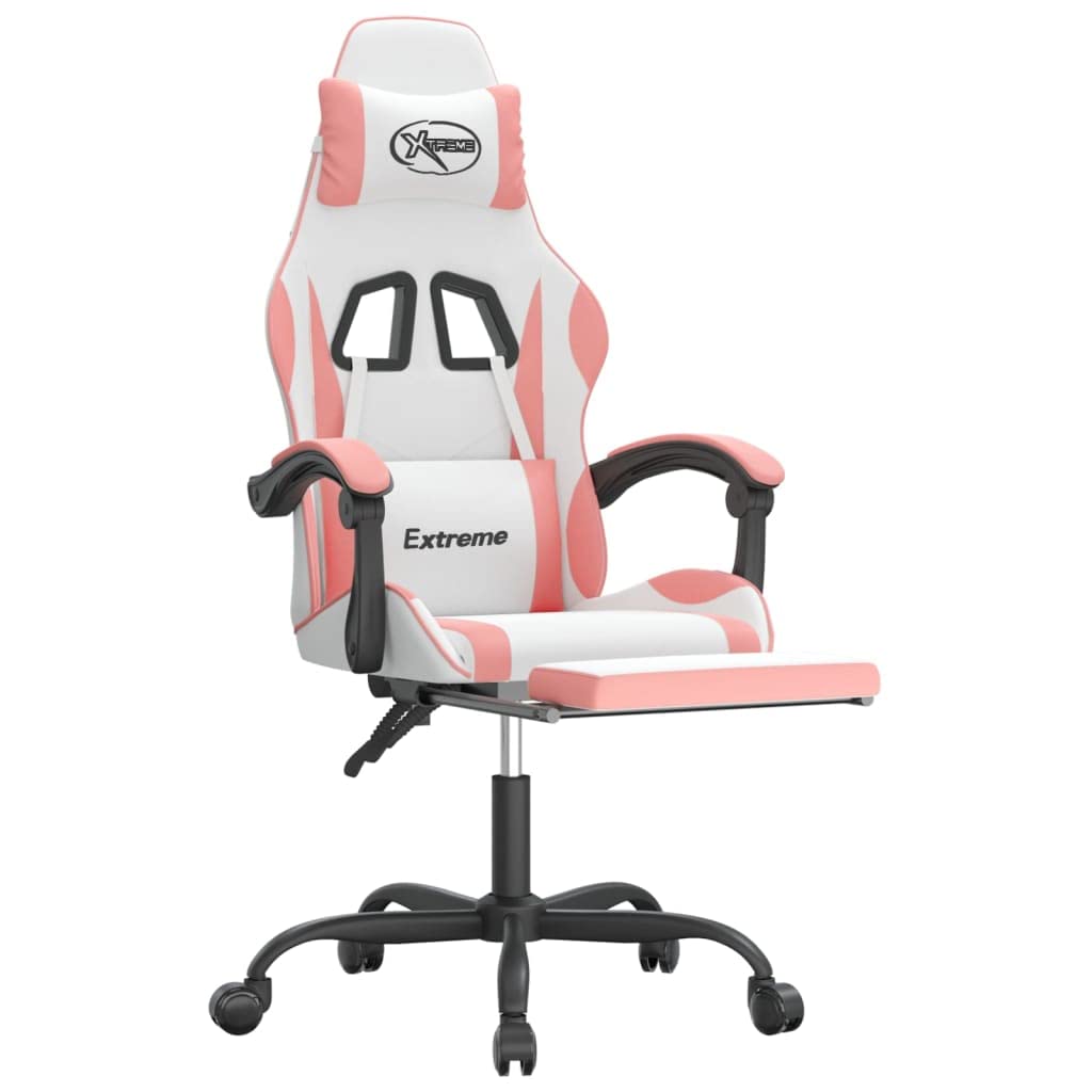 Tomostar Chaise Gaming, Chaise de Jeu Fauteuil Gamer Fauteuil de Bureau pivotante et Repose-Pied Blanc et Rose Similicuir