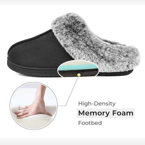HomeTop Women's Classic Microsuede Memory Foam Slippers Durable Rubber Sole with Warm Faux Fur Collar4
