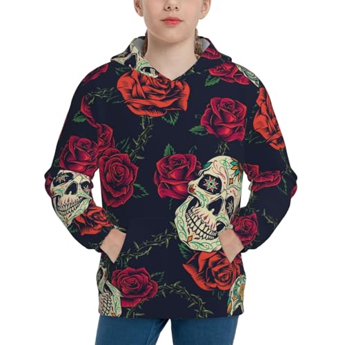 Roses Skulls Kid Hoodies Boys Sweatshirts Girls Pullover with Pocket