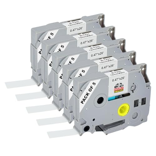Double Dragon Compatible TZe-231 Label Tape 12mm (0.47") Black on White, for Brother P-Touch PT-H110, PT-E110, PT-1000, PT-P300BT, H105, H101C, H200, GL-H105, PT-1080, Laminated Tape Cassette, 5-Pack