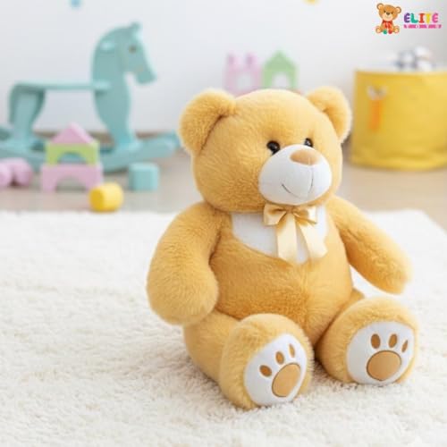 Image of 55 CM Golden Brown Teddy Bear Plush Toy | Super Soft Stuffed Animal for Kids | Cute Bow Tie Design | Huggable Soft Toy for Boys & Girls for Birthdays & Special Occasions